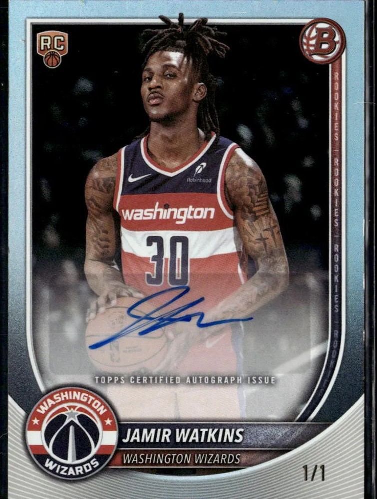 Jamir Watkins 2025 Bowman Auto Autograph RC Rookie 1/1 Washington Wizards