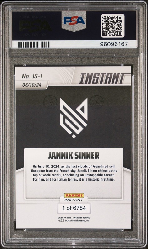 2024 PANINI INSTANT JANNIK SINNER #JS1 JANNIK SINNER PSA 10 view 2