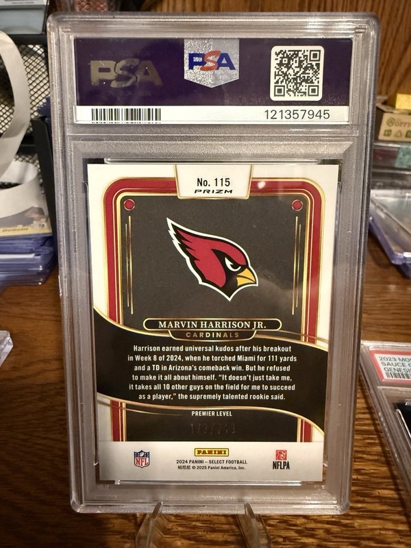 2024 Select Premier Level Marvin Harrison Jr. #115 Tri-Color Prizm /249 PSA 10 view 2