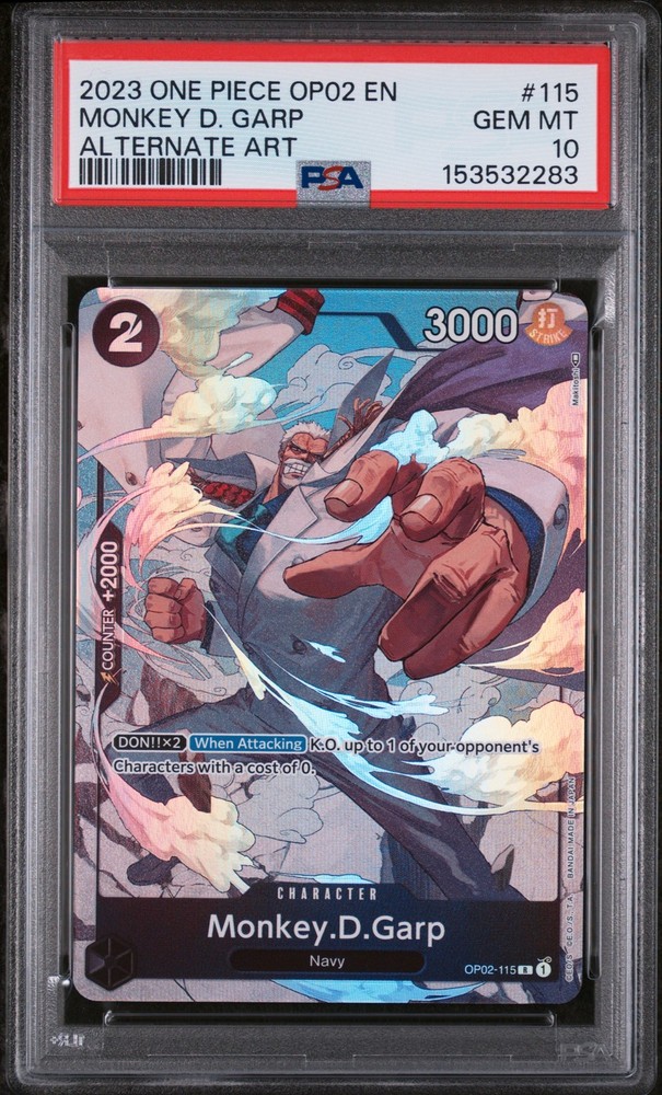 2023 ONE PIECE OP02-PARAMOUNT WAR ALTERNATE ART #115 MONKEY D. GARP PSA 10