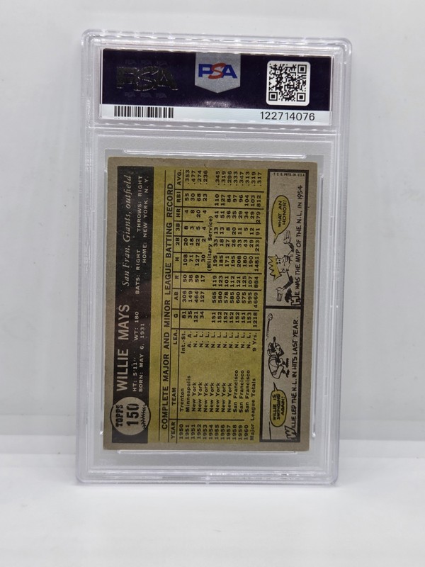 1961 Topps Willie Mays #150 HOF San Francisco Giants PSA 3 New Label Centered view 2