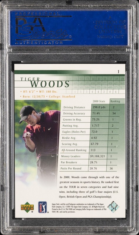 2001 UD GOLF #1 TIGER WOODS PSA 9 view 2