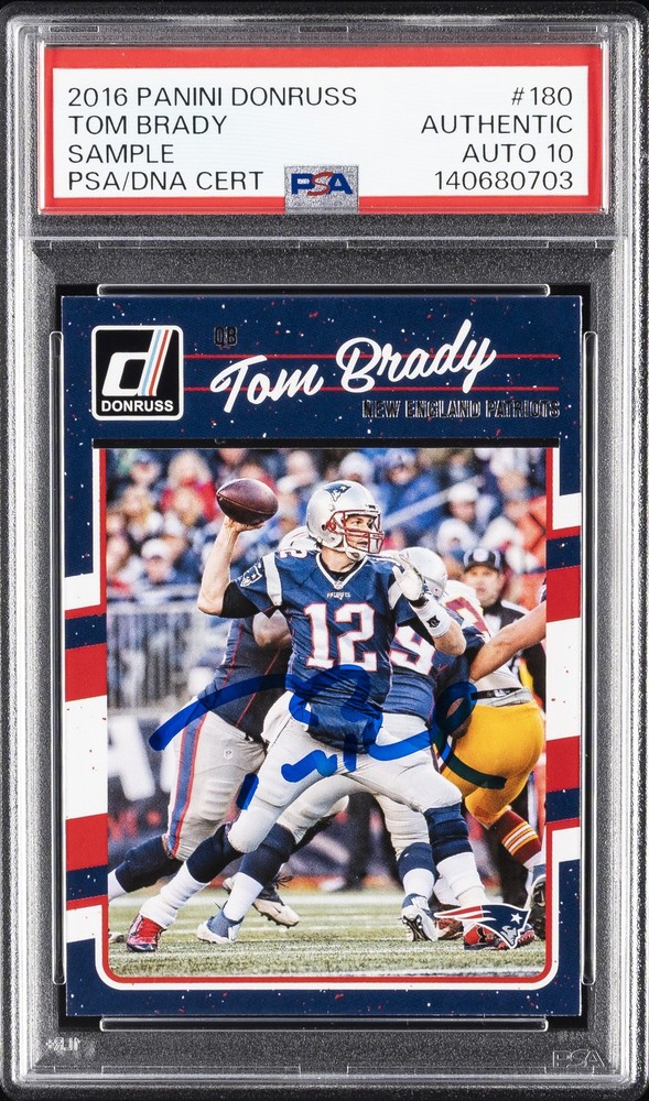 2016 PANINI DONRUSS SAMPLE #180 TOM BRADY PSA AUTHENTIC DNA AUTO 10