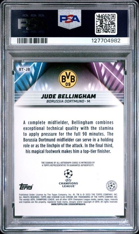 2022-23 Stadium Club Jude Bellingham Beam Team Auto /50 PSA 9 Mint SSP Rare view 2