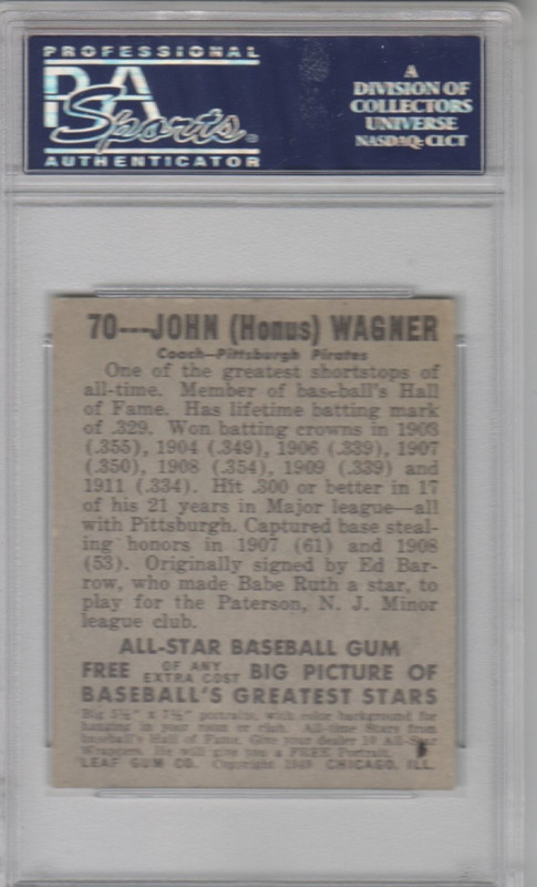 1948 Leaf HONUS WAGNER Pittsburgh Pirates #70 HOF Crease Free Beauty PSA 4 view 2