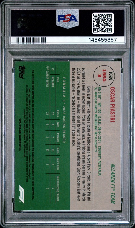 2024 TOPPS CHROME FORMULA 1 LOGOFRACTOR EDITION 1954 TOPPS OSCAR PIASTRI PSA 10 view 2