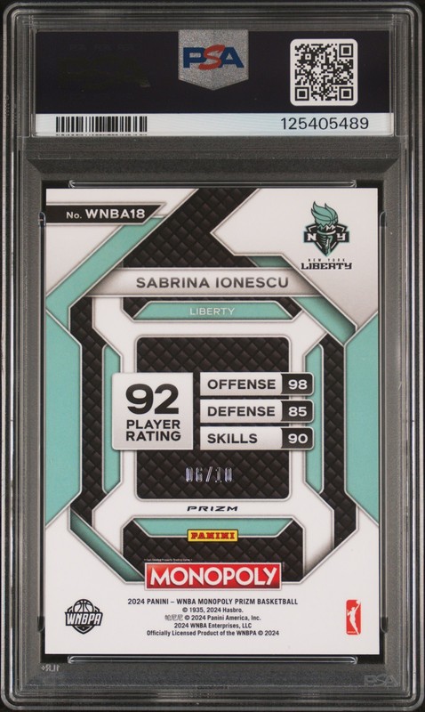 2024 PANINI PRIZM MONOPOLY WNBA INSERT #18 SABRINA IONESCU 6/10 PSA 10 view 2