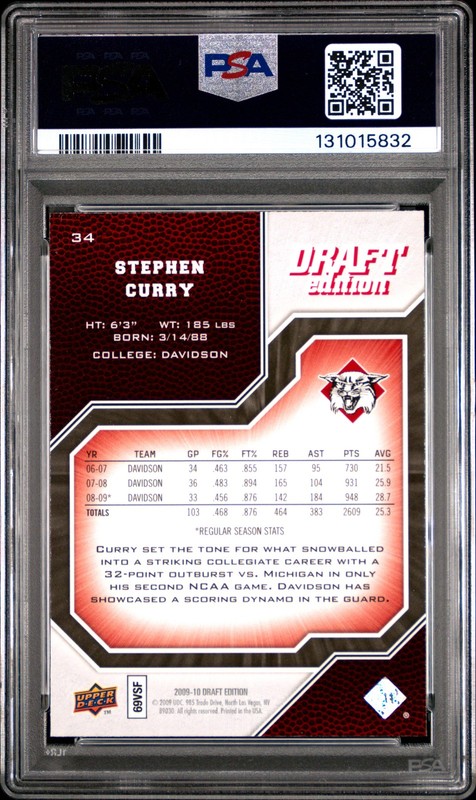2009 UPPER DECK DRAFT EDITION #34 STEPHEN CURRY ROOKIE RC PSA 10 view 2