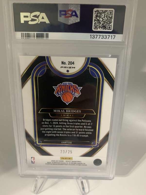 2024-25 Panini Select - Courtside Mikal Bridges #204 Blue Disco Prizm /25 PSA 10 view 2