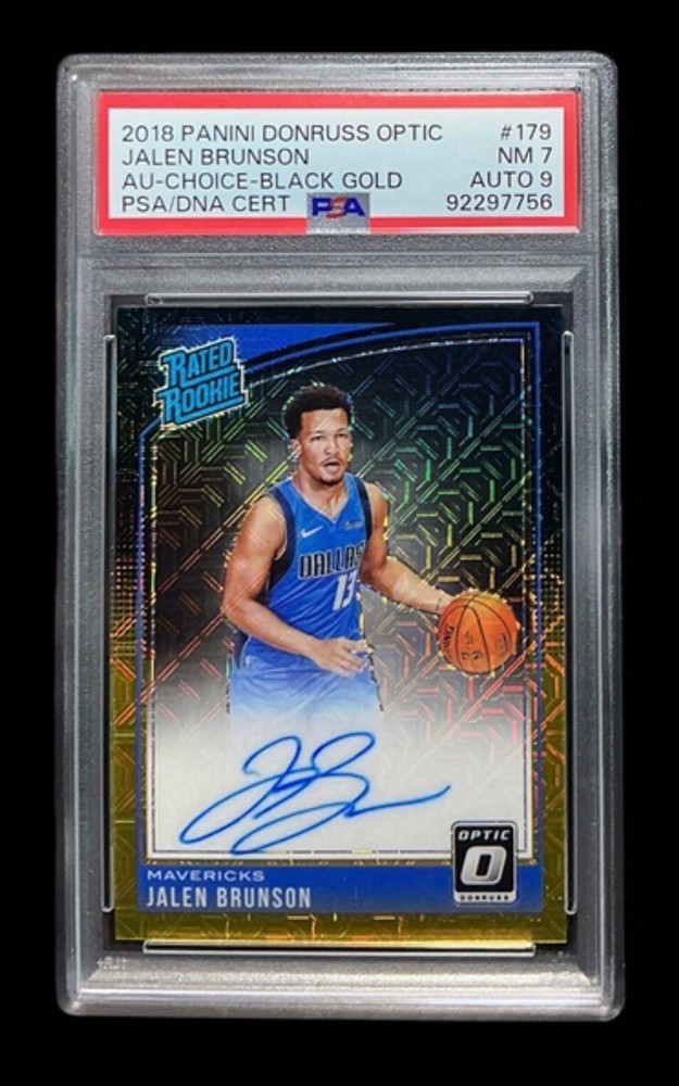 2018 optic choice #179 jalen brunson rc; black gold /8 prizm auto PSA 7 DNA 9