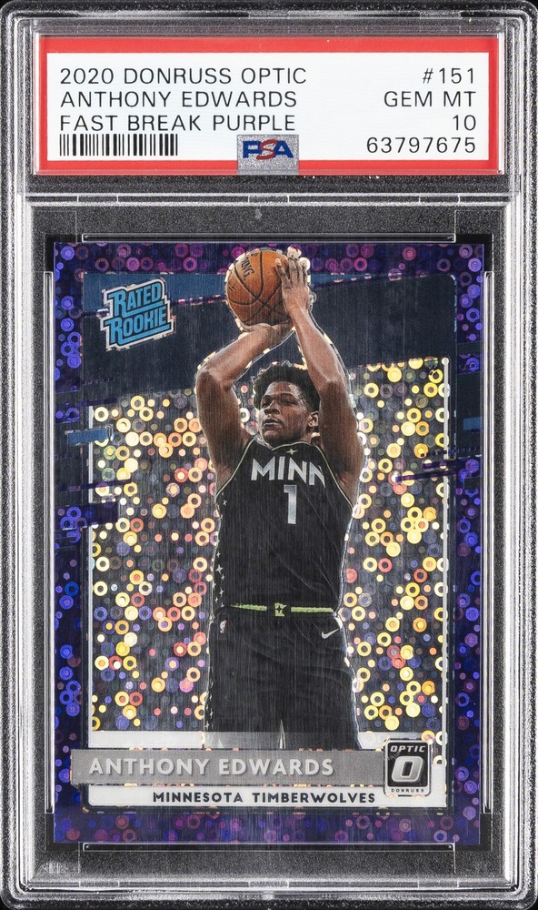 2020 PANINI DONRUSS OPTIC FAST BREAK PURPLE #151 ANTHONY EDWARDS RC /95 PSA 10