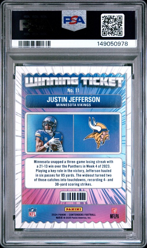 2024 CONTENDERS WINNING TICKET #11 JUSTIN JEFFERSON PSA 10 view 2