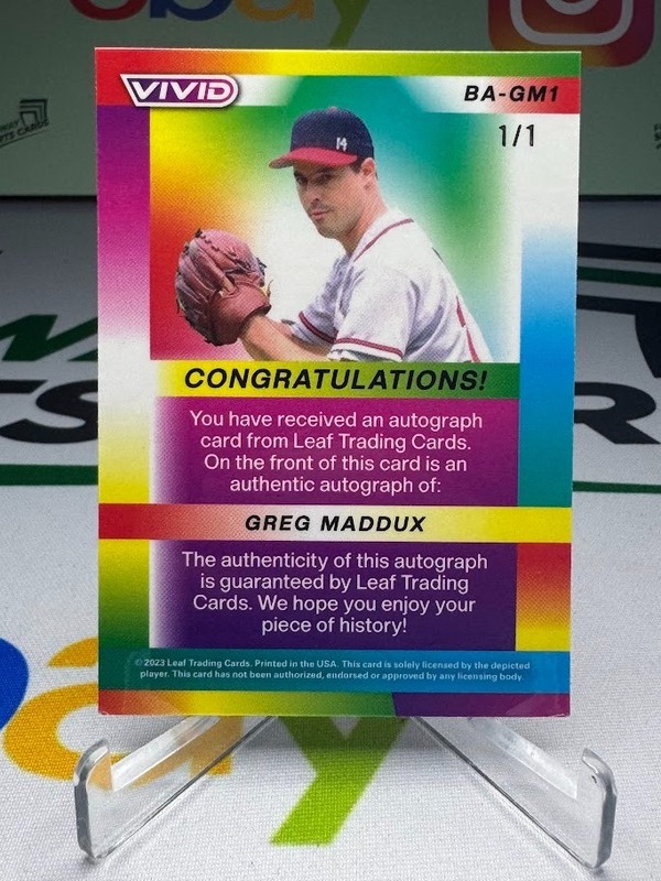 2023 Leaf Vivid Greg Maddux Black Lazer AUTO 1/1 - Atlanta Braves view 2