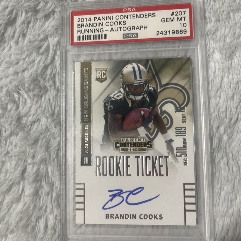 2014 Panini Contenders Brandin Cooks RC Ticket AUTO PSA 10 Running Autograph view 2