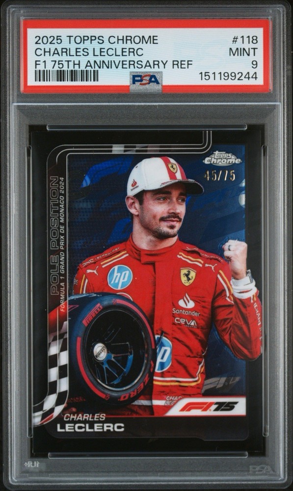 2025 Topps Chrome F1 Charles Leclerc 75th Anniversary Refractor /75 PSA 9 #118