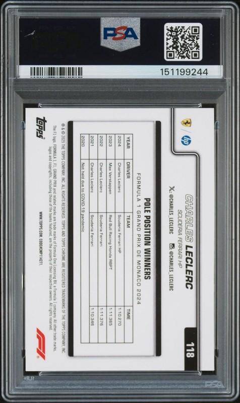 2025 Topps Chrome F1 Charles Leclerc 75th Anniversary Refractor /75 PSA 9 #118 view 2