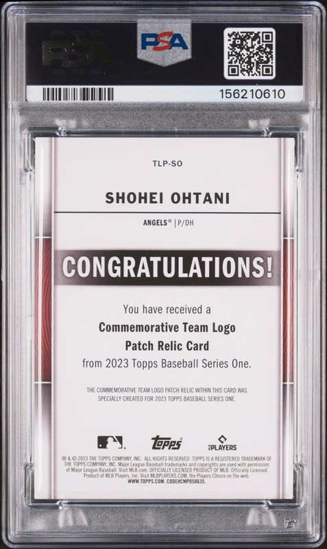 2023 TOPPS TEAM LOGO COMMEMORATIVE PATCH #TLPSO SHOHEI OHTANI PSA 10 AUTO view 2