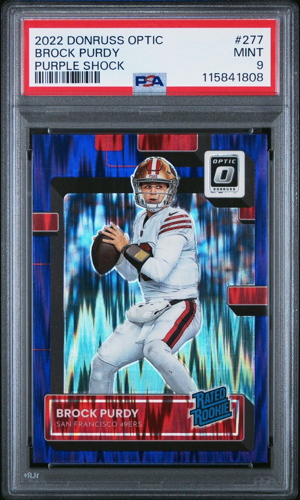 2022 PANINI DONRUSS OPTIC PURPLE SHOCK #277 BROCK PURDY PSA 9