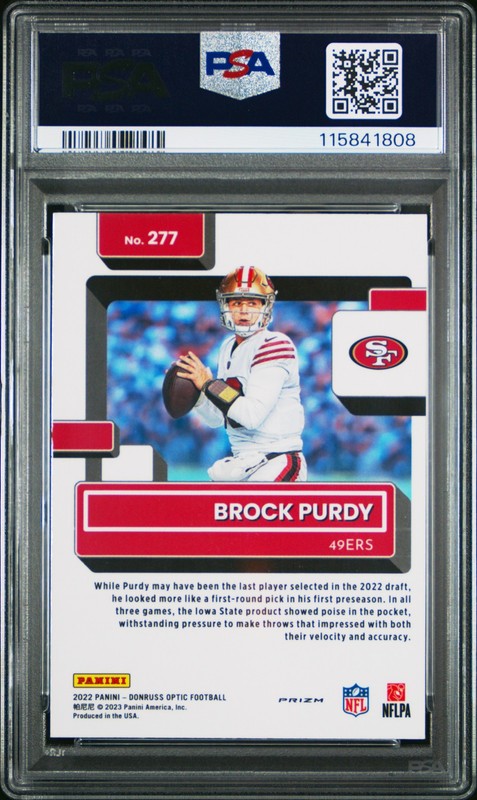 2022 PANINI DONRUSS OPTIC PURPLE SHOCK #277 BROCK PURDY PSA 9 view 2