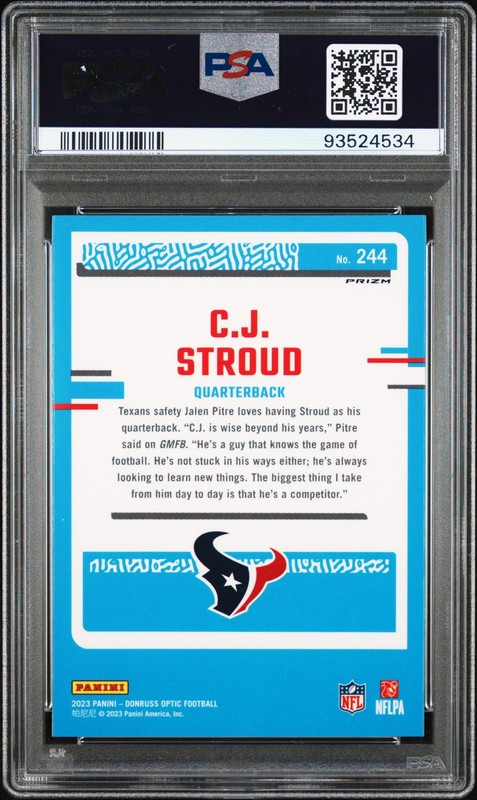 2023 Panini Donruss Optic #244 Cj Stroud Purple Shock PSA 9 view 2