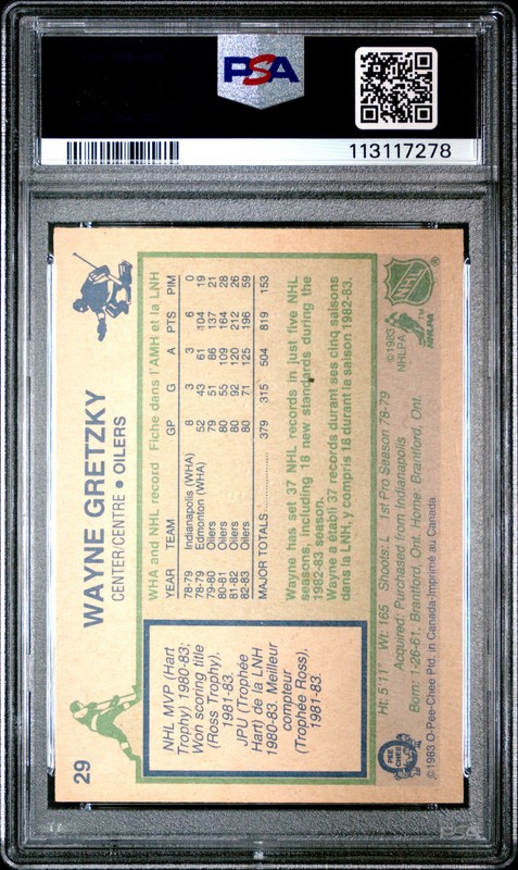 1983 O-PEE-CHEE #29 WAYNE GRETZKY PSA 8 view 2