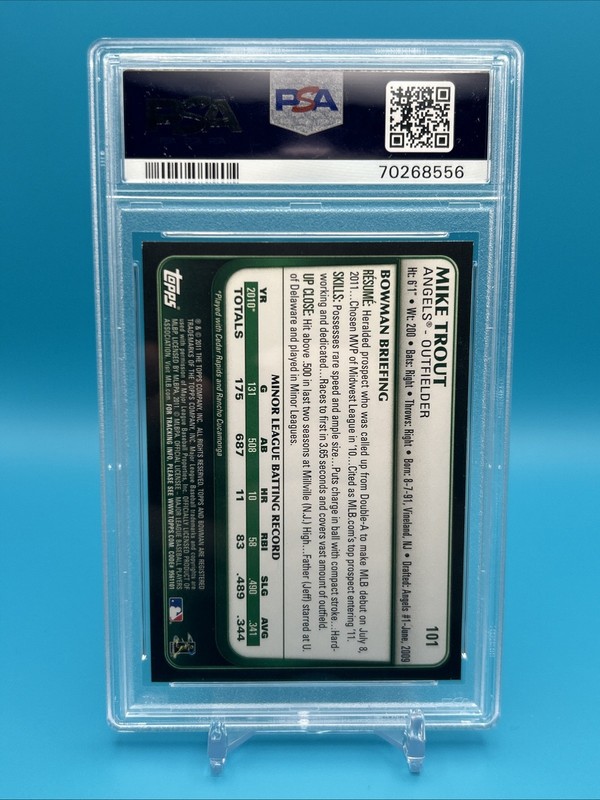 2011 BOWMAN DRAFT #101 MIKE TROUT RC ANGELS PSA 8 view 2