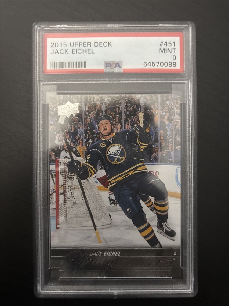 PSA Nine Jack Eichel Young Gun Rookie Card 2015-16 Upper Deck #451 Sabres view 1