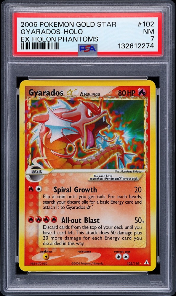 2006 POKEMON EX HOLON PHANTOMS GOLD STAR #102 GYARADOS-HOLO PSA 7