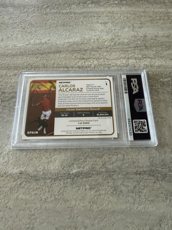 2022 NETPRO #1 CARLOS ALCARAZ RED SHIRT ROOKIE RC /2000 PSA 10 GEM MINT RARE view 2