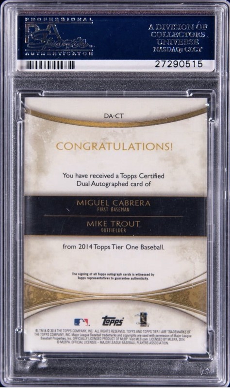 2014 Topps Tier One Dual Auto Miguel Cabrera/Mike Trout 01/25 PSA 10 📸 Sale view 2