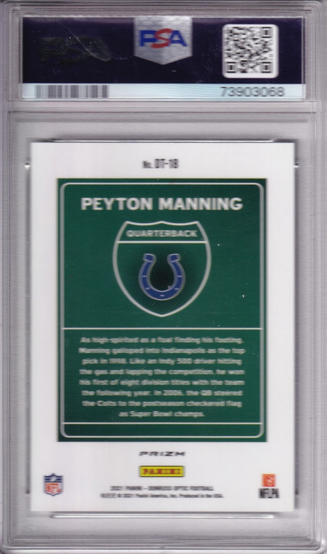 2021 Panini Donruss Optic PEYTON MANNING Downtown! PSA 9 Indianapolis Colts view 2