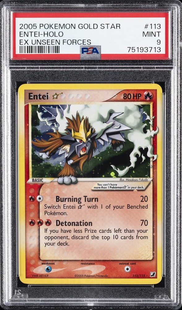 2005 POKEMON EX UNSEEN FORCES GOLD STAR #113 ENTEI-HOLO PSA 9
