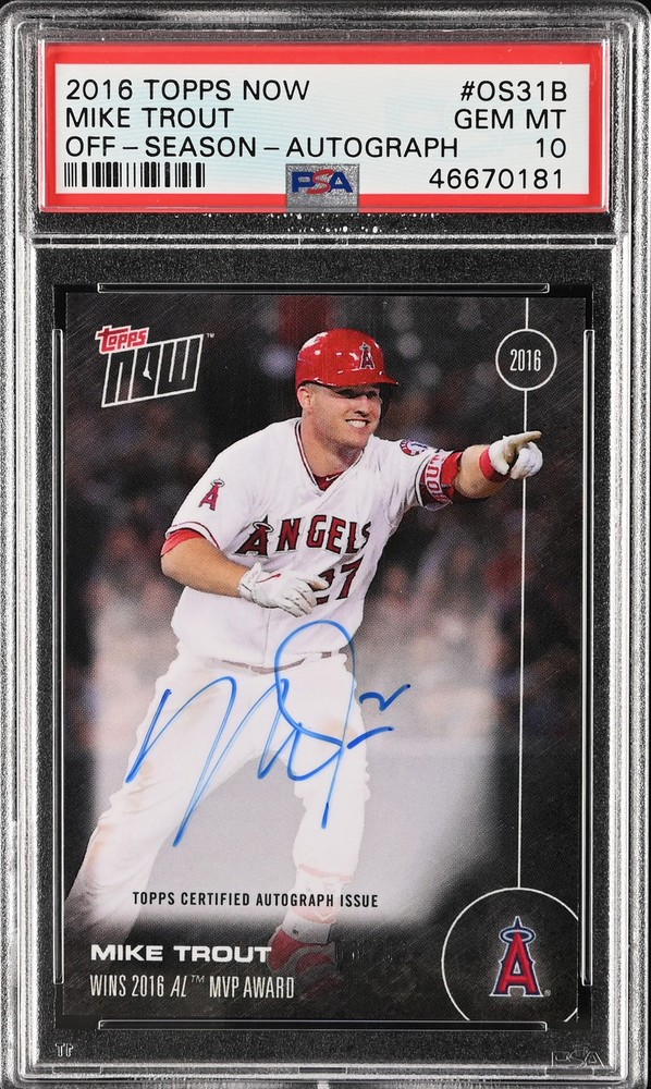 2016 TOPPS NOW OFF-SEASON AUTO #OS31B MIKE TROUT 6/99 PSA 10 view 1