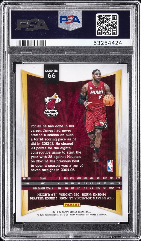2012 PANINI SELECT #66 LEBRON JAMES PSA 9 view 2