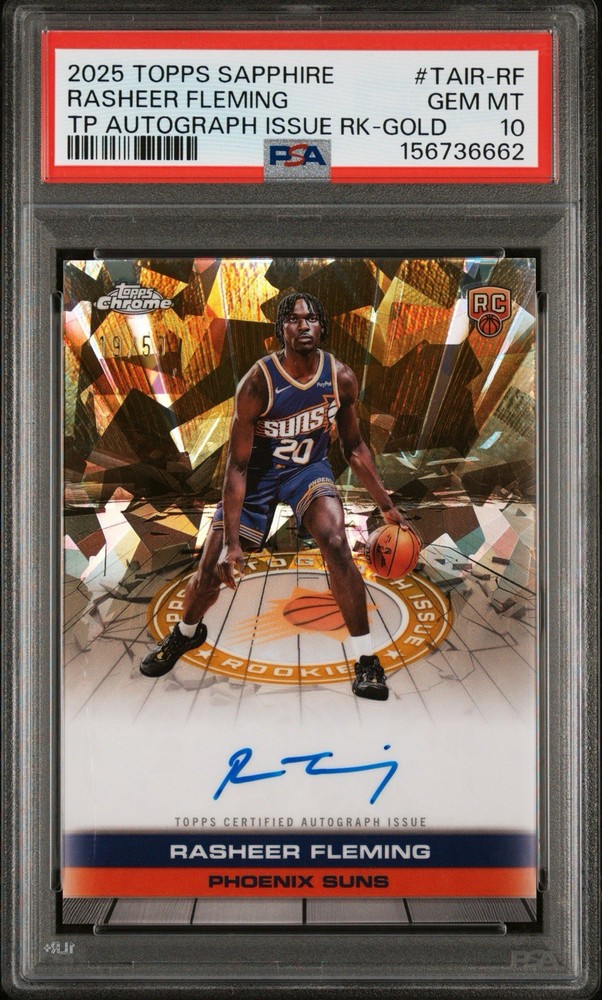 2025 Rasheer Fleming Topps Chrome Gold Auto /50 Refractor Rookie PSA 10 POP 3