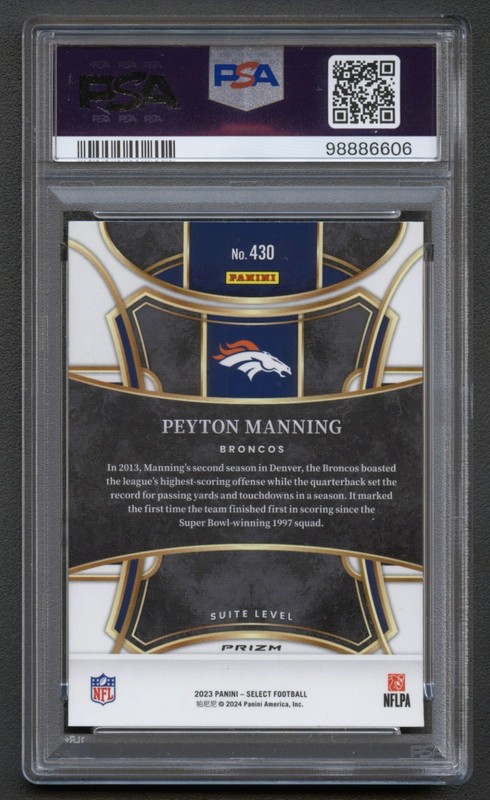 PEYTON MANNING 2024 SELECT SUITE LEVEL ZEBRA PRIZM REFRACTOR SP PSA 10 *POP 4* view 2