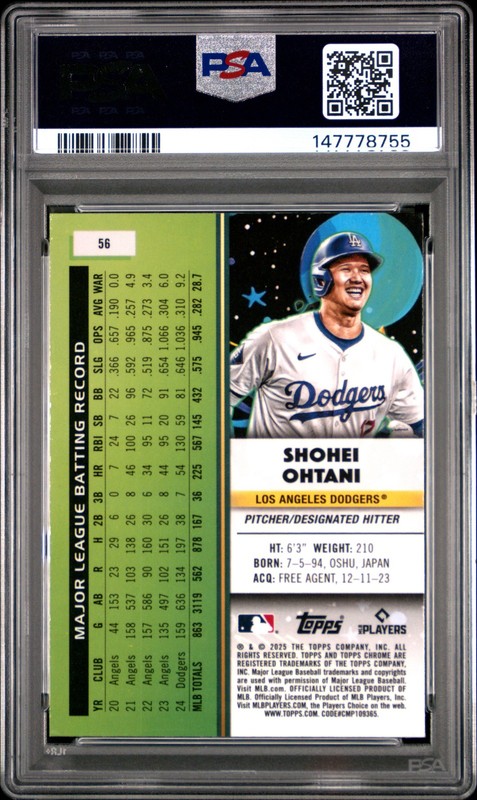 2025 TOPPS COSMIC CHROME #56 SHOHEI OHTANI PSA 10 view 2