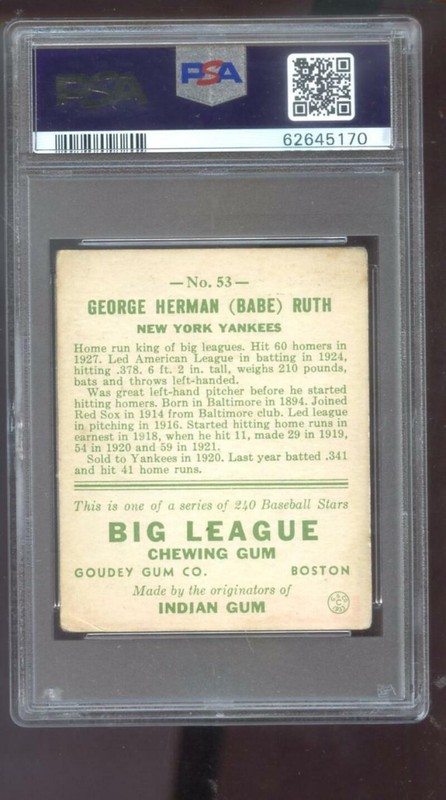 1933 Goudey #53 Babe Ruth PSA 2.5 Graded Baseball Card New York Yankees MLB view 2