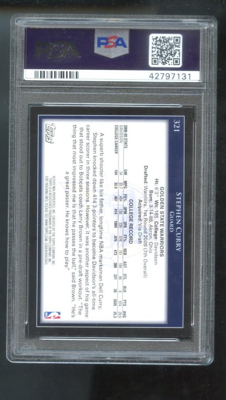 2009-10 Topps #321 Stephen Curry Steph Stef ROOKIE PSA 9 Graded Basketball Card view 2