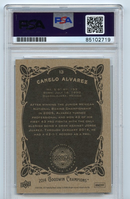 Canelo Alvarez Signed Autograph 2014 UD Goodwin Rookie Card RC Mexico PSA DNA view 2