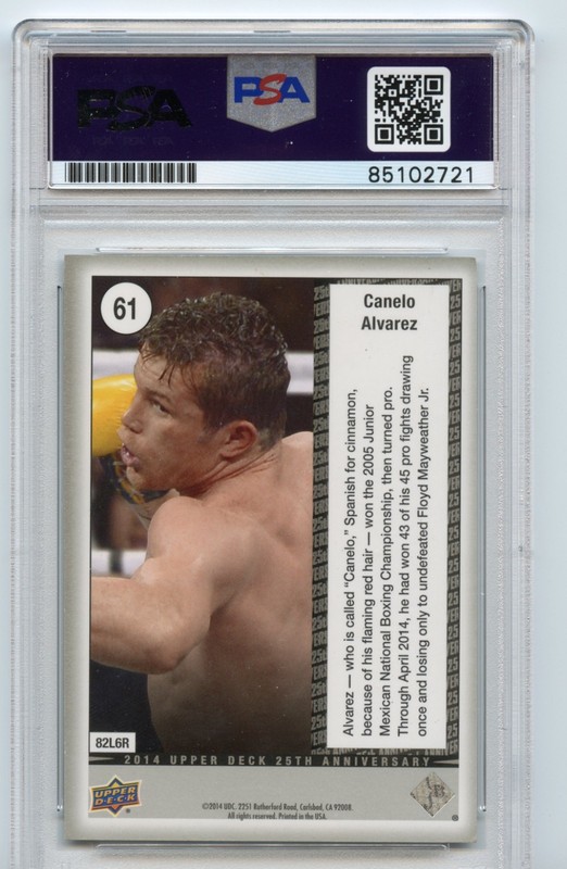 Canelo Alvarez Signed Autograph 2014 UD 25th Anniversary /250 Rookie RC Card PSA view 2