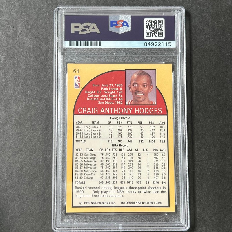 1990 NBA Hoops #64 Craig Hodges Signed Card AUTO 10 PSA Slabbed Bulls view 2