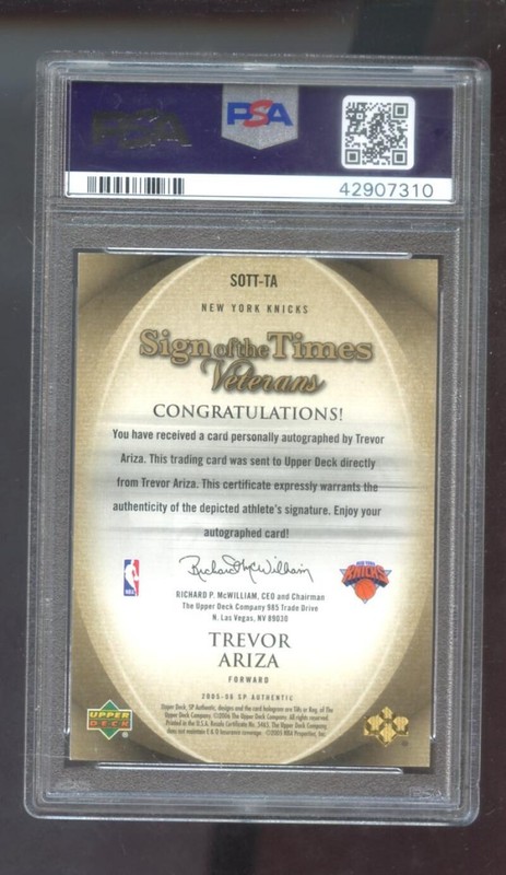 2005-06 SP Authentic Trevor Ariza Sign of the Times Veterans AUTO Autograph PSA view 2
