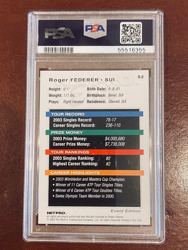 2003 Netpro Elite Tennis Event Starter #S2 Roger Federer RC Rookie PSA 10 view 2