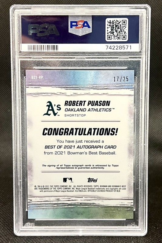 2021 Bowmans Best 17/25 Robert Puason Rookie Atomic Refractor PSA 10 Gem Mint view 2