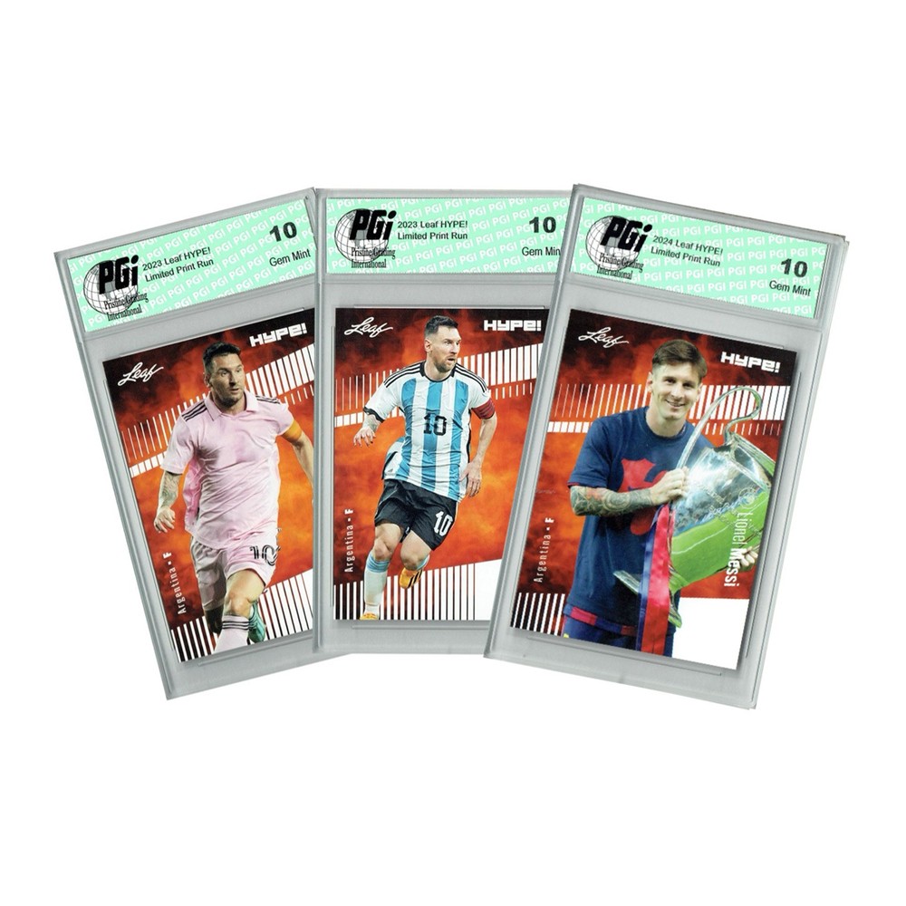 3) Lionel Messi 2020-23 Leaf Hype! Argentina Barcelona Inter Miami Card PGI 10