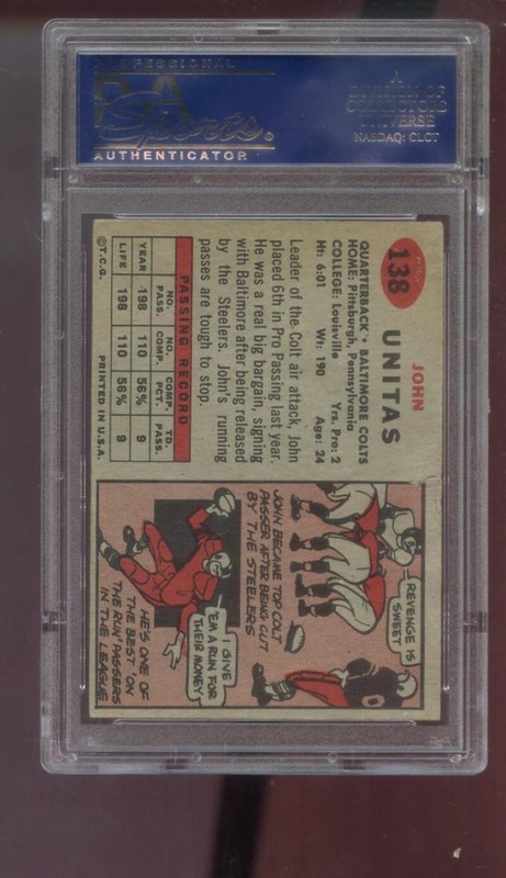 1957 Topps #138 John Unitas Johnny Unitas ROOKIE RC PSA 1 (MC) Graded Card NFL view 2