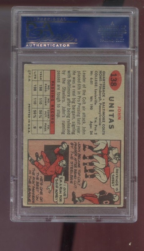1957 Topps #138 John Unitas Johnny Unitas ROOKIE RC PSA 3 Graded Football Card view 2