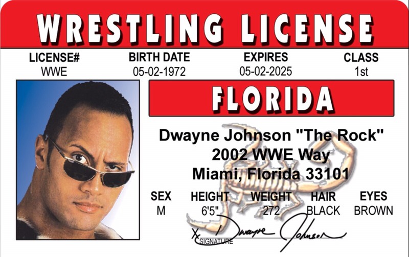 Dwayne Johnson,The Rock Drivers License 3.4” X  2.2” Laminated ID Card. view 2