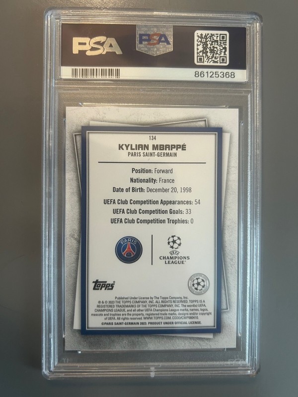 2022-23 Topps Superstars Kylian Mbappe #134 Fire And Ice Limited PSA 10 view 2